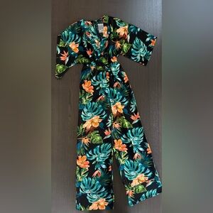 Forever 21 Black Floral Jumpsuit with Green & Orange Print